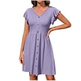 thumbnail image 1 of Bowake Robe Courte Décontractée d'Été 2024 pour Femmes Manches à Volants Col en V Boutonnée devant Robe Texturée, 1 of 7