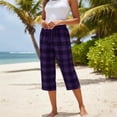 thumbnail image 6 of Cagogo Women Plus Size Capri Pants Elastic Waist Pockets Plaid Casual Cropped Lounge Pants Summer High Waisted Flowy Trousers for Party Work Beach, Purple 2XL, 6 of 7