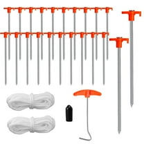 Buquapse 22Pcs Tent Stake Heavy Duty, 7.1inch Non-Rust Metal Tent Pegs with Spikes Puller, 2* 10ft Ropes, Ground Stakes Tent Spikes for Camping Patio, Garden, Canopies, Grassland, Outdoor, Orange