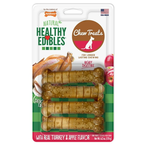 Nylabone Healthy Edibles All-Natural Long Lasting Turkey & Apple Dog Chew Treats 4 Ct Small/Regular