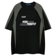 thumbnail image 3 of T-Shirts European Minimalist Color Blocked Retro Sports Loose Round Neck Short Sleeved Shirt Men Grey S, 3 of 3
