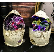 Colorful Fantasy Egg Hatchling Baby Dragon Wyrmling LED Light Figurines Set of 2