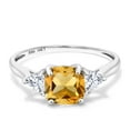 thumbnail image 2 of Gem Stone King 10K White Gold Yellow Citrine and White Moissanite 3-Stone Engagement Ring for Women (1.86 Cttw, 7MM Cushion and 4MM Trillion, Size 8), 2 of 6