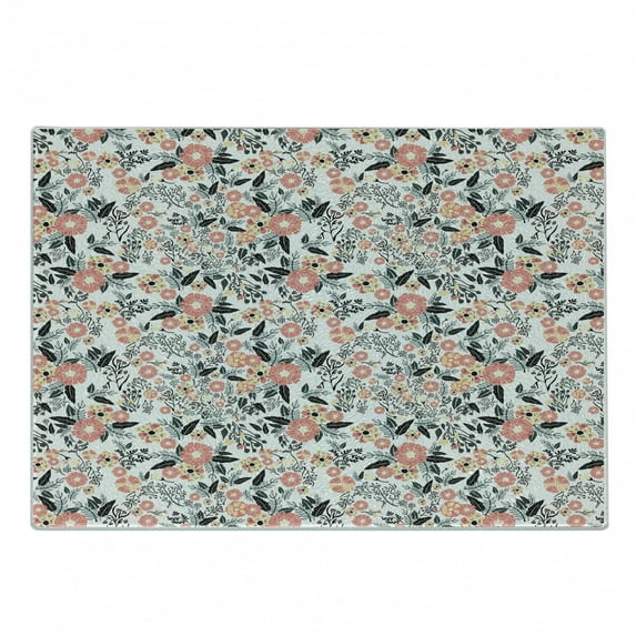 Garden Art Cutting Board, Drawing of a Flowering Field with Wildflowers in Pastel Tones, Decorative Tempered Glass Cutting and Serving Board, Small Size, Charcoal Grey Mustard, by Ambesonne