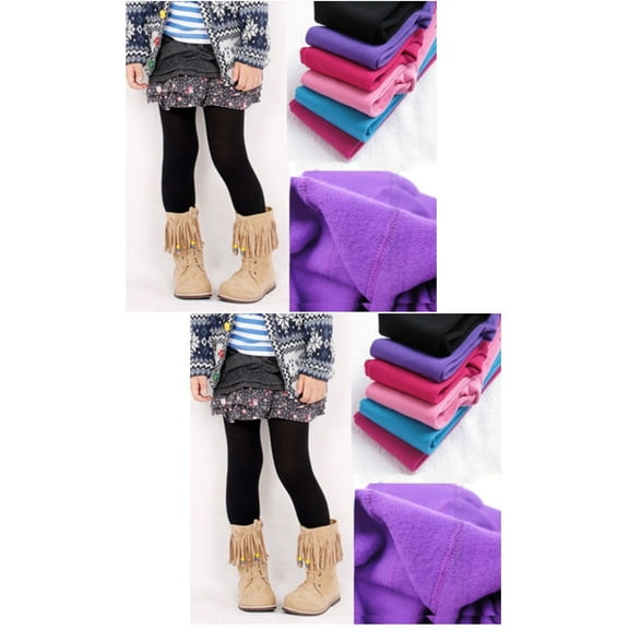 2pcs Girls Winter Warm Lined Tights Thick Elastic Leggings Pants Kids 5-7 Years Old Dark Red