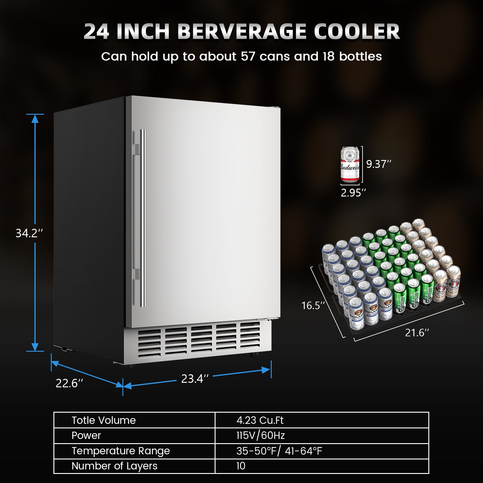 Outdoor Beverage Fridge 24 Inch, Weather Proof Durable Stainless Steel Beverage Cooler