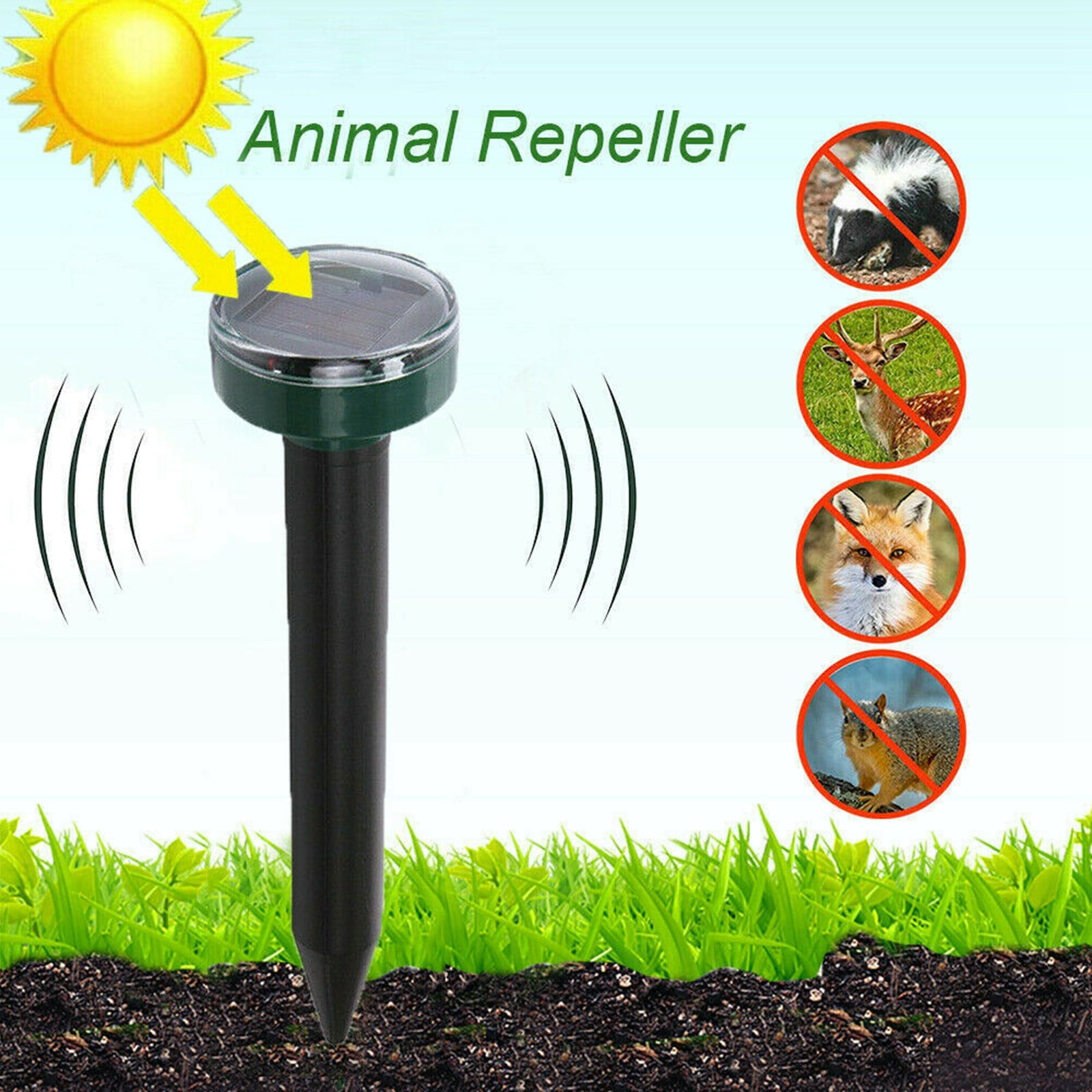 4 Pack Solar Mole Repellent, Ultrasonic & Solar Powered Gopher Repellent, Waterproof Sonic Groundhog Repeller Rodent Deterrent for Outdoor Yard Garden