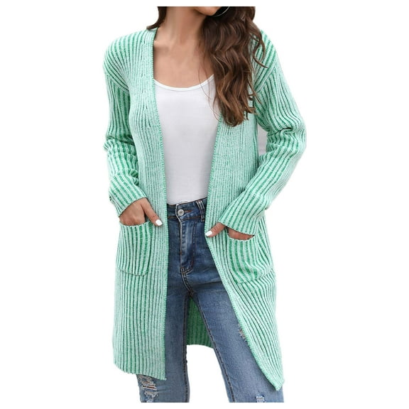 Scyoekwg Womens Sweaters Open Front Cardigan Sweater Long Coat Pockets Loose Casual Outwear Winter Warm Jackets Long Sleeve Solid Color Outerwear (Green,XL)