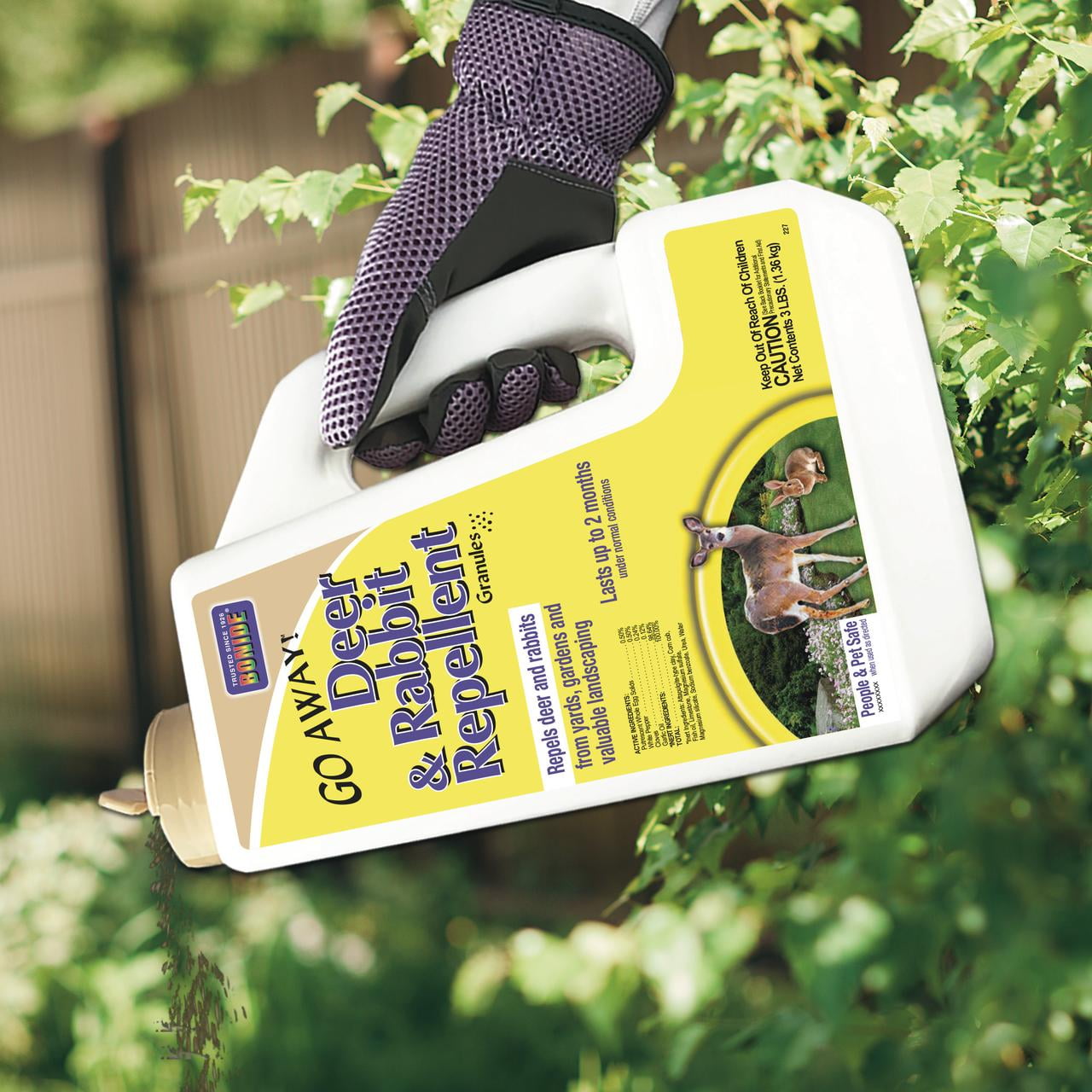 Bonide Go Away! Deer & Rabbit Repellent Granules, 3 lb. Ready-to-Use Deterrent