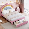thumbnail image 3 of Euroco Upholstered Full Size Platform Bed with Drawer, PU Leather Princess Bed with Crown, 3 of 17