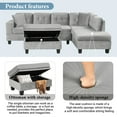 thumbnail image 6 of 105" Modern Sectional Sofa with Storage Ottoman, L-Shape Couch with 2 Pillows and Cup Holders, Sectional Sofa with Reversible Chaise for Living Room (Grey), 6 of 11