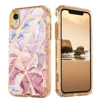 Casetego for iPhone XR Case 6.1",Shiny Bling Marble Full Body Protective Support Wireless Charing Bumper Rugged Anti-Scratch Hybrid Rubber Case Cover,Pink