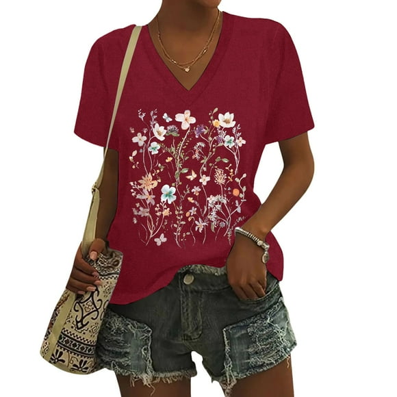 Womens Casual Fashion Printed V Neck Short Sleeve Pullover T Shirt Our Womens Long Sleeve Womens Short Sleeve Shirts Long Sleeve Spandex Shirt Tee Shirt Ladies Football Shirts T Shirts Short Sleeve
