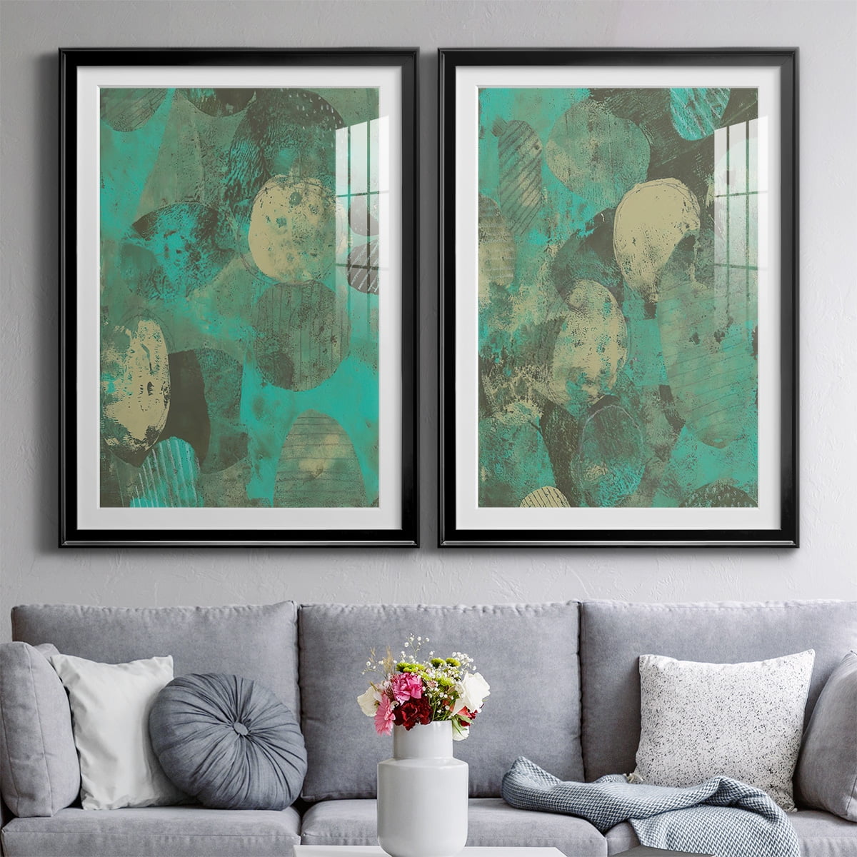 Wexford Home Minty Green Orbs I Premium Framed Print, 26.5" x 36.5" - Ready to Hang, Black (Set of 2)