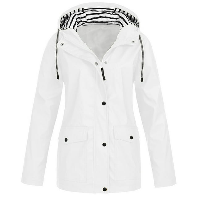 KIHOUT Spring Winter Warm Coat Women Solid Rain Jacket Outdoor Plus Size Hooded Raincoat Windproof,Size S-5XL