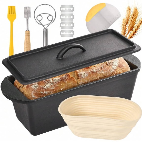 3.2 QT Cast Iron Dutch Oven Pot With Lid, Dutch Oven For Bread Baking Sourdough Bread Baking Supplies,Square Cast Iron Pot Set,Black