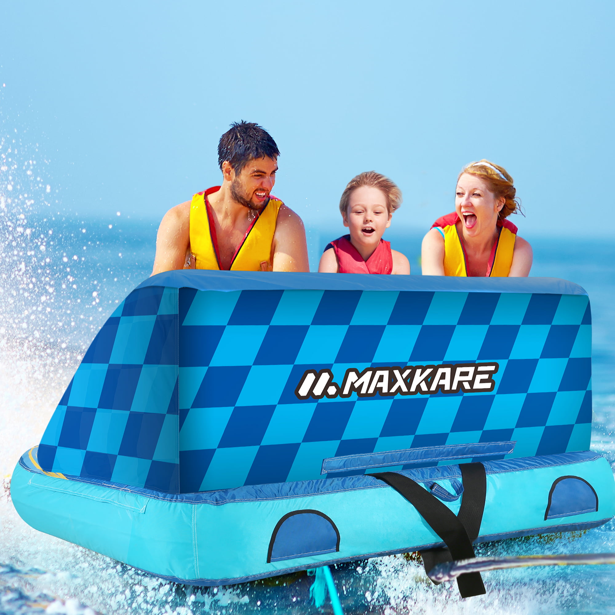 Maxkare 3 Person Inflatable Towable Tube for Boating 79'' × 76'' × 33'', Blue - 2