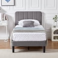 thumbnail image 2 of VECELO 3-Pieces Bedroom Sets Twin Size Upholstered Platform Bed Frame with Adjustable Headboard, Nightstand with Storage Drawer, Dark Gray, 2 of 9