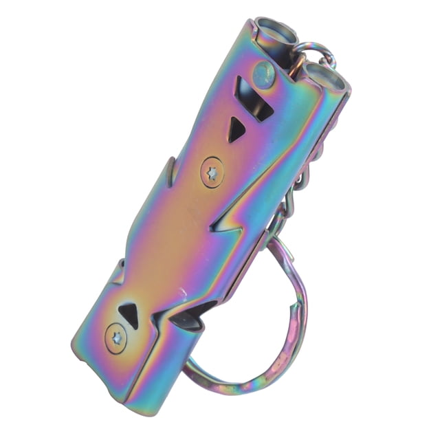 Cergrey Sifflet de Survie Extérieur avec Porte-Clés, Tubes Doubles en Acier Inoxydable, Sifflet de Sécurité