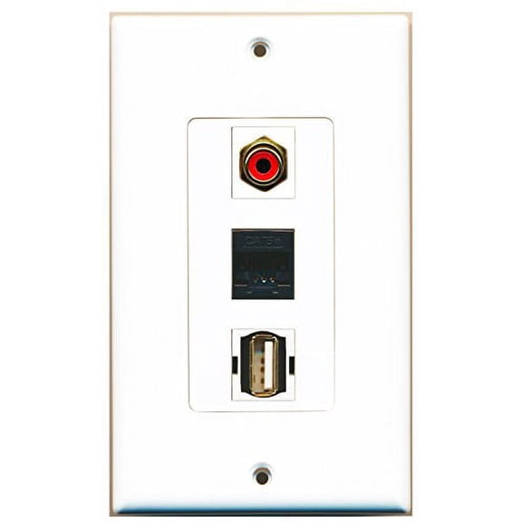 RiteAV - 1 Port RCA Red and 1 Port USB A-A and 1 Port Cat5e Ethernet Black Wall Plate Decorative