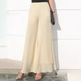 thumbnail image 5 of Travel Outfits Women Airport Women's Lightweight Chiffon High Elastic Waist Flowing Trousers Flared Straight Leg Women Wedding Culottes Wide Leg Cover up Pants Casual Pant Suits for plus Beige 2XL, 5 of 9
