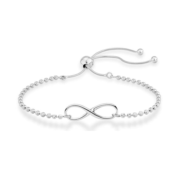 Miabella 925 Sterling Silver or 18Kt Yellow Gold Over Silver Infinity Adjustable Bolo Beaded Ball Chain Bracelet for Women, Made in Italy (Sterling Silver)