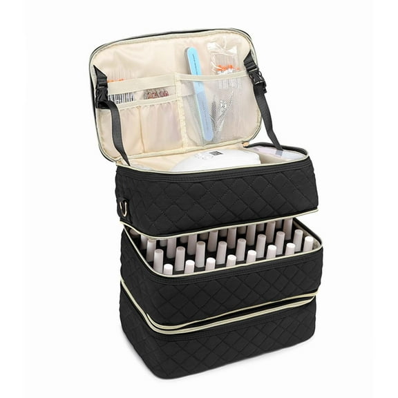 Three Layer Nail Polish Storage Bag Mulit Pockets for Perfume Manicure Sets for 60 Nail Polish