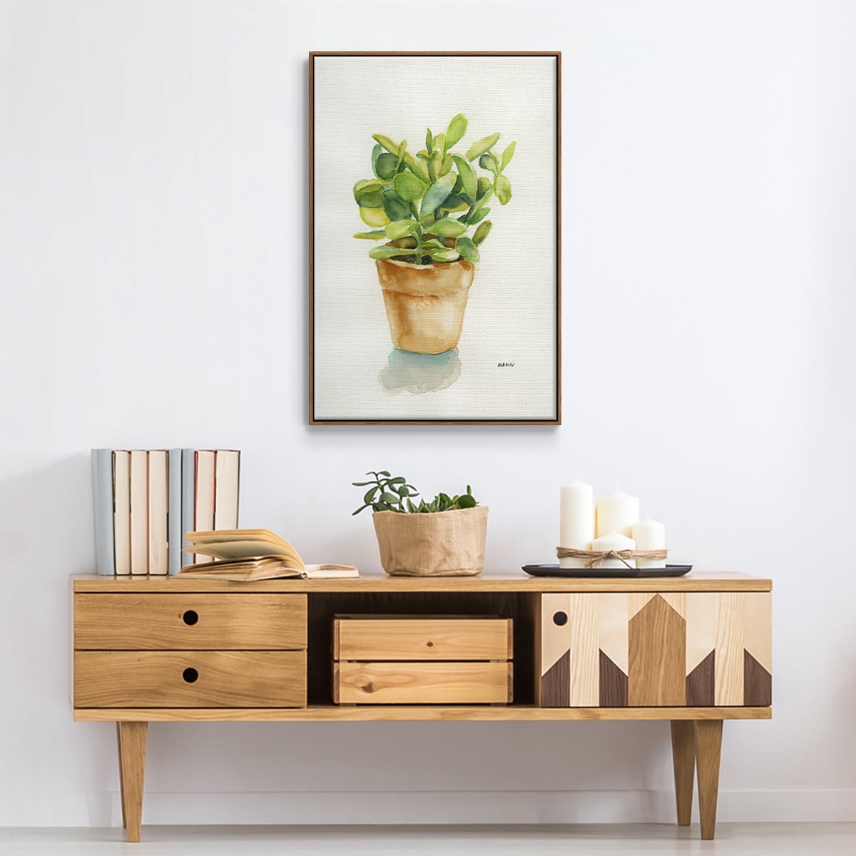 Succulent I Framed Premium Gallery Wrapped Canvas - Ready to Hang - 27 x 41 - Walnut Floating Frame