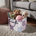 thumbnail image 3 of HELLHERO Purple Floral Patchwork Print Front Pocket Fabric Storage Hamper for Dorm Bathroom, Polyester Collapsible Quilted Storage Basket with Waterproof, 3 of 6