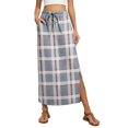 thumbnail image 2 of Women Plaid Print Long Skirts Summer Drawstring Waist Slimming Beach Elastic High Waisted Casual Maxi Skirts Light 2XL, 2 of 6