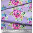 thumbnail image 2 of Soimoi Purple Rayon Fabric Leaves & Pink Floral Watercolor Print Fabric by The Yard 56 Inch Wide, 2 of 3