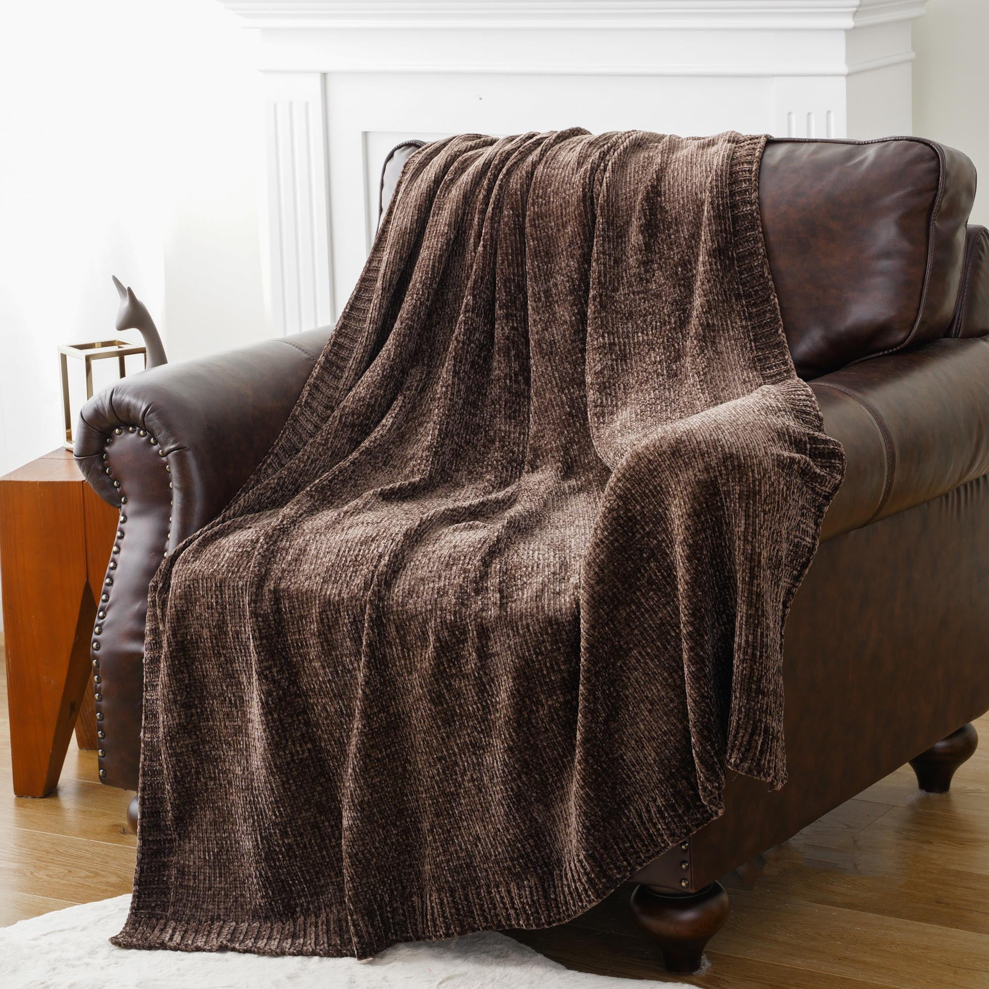 Battilo Brown Throw Blanket,Soft Chenille Knit Throws for Couch Bed, Fall Blanket,51"x67"