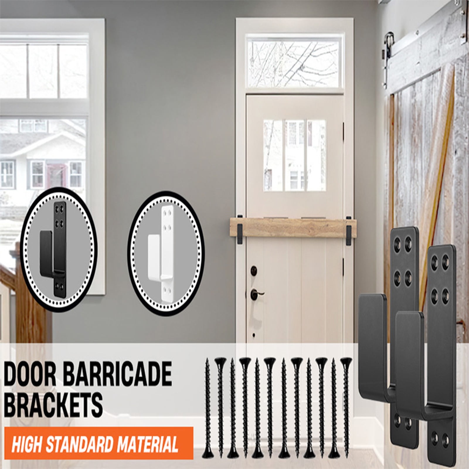 Door Barrier Brackets, Drop Open Bar Holder, 2pcs U Shape Fits 2x4 Lumber Door Bar Brackets for Barn Door Reinforcement White