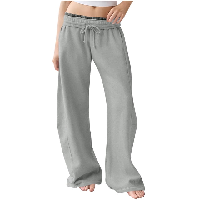 Plebaso Womens Wide Leg Sweatpants Drawstring Open Bottom Joggers Loose Lounge Trousers with Pockets