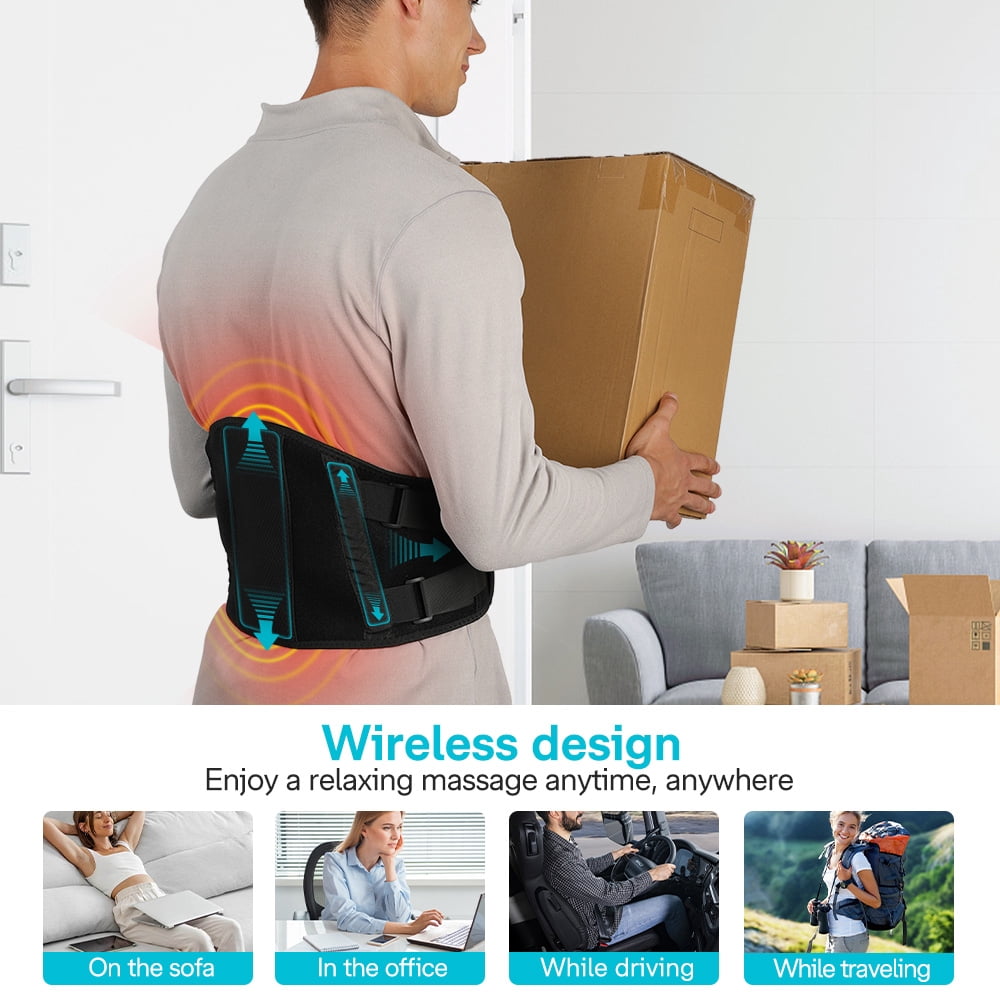ALLJOY Cordless Heating Pad, 53'' Lower Back Brace Massager with Heat - Rechargeable Heating Belt, 3 Heating Levels & 5 Massage Mode, Gifts (Black)