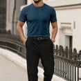 thumbnail image 2 of Breeze Shirts for Men, Mens T Shirt Casual Crewneck Stretch Short Sleeve Knit Tees Solid Color Ice Silk Navy L, 2 of 5