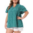 thumbnail image 4 of Agnes Orinda Women's Plus Size St. Patrick's Day Floral Tops Ruffle V Neck Double Short Sleeve Summer Casual Blouse 4X Green, 4 of 6