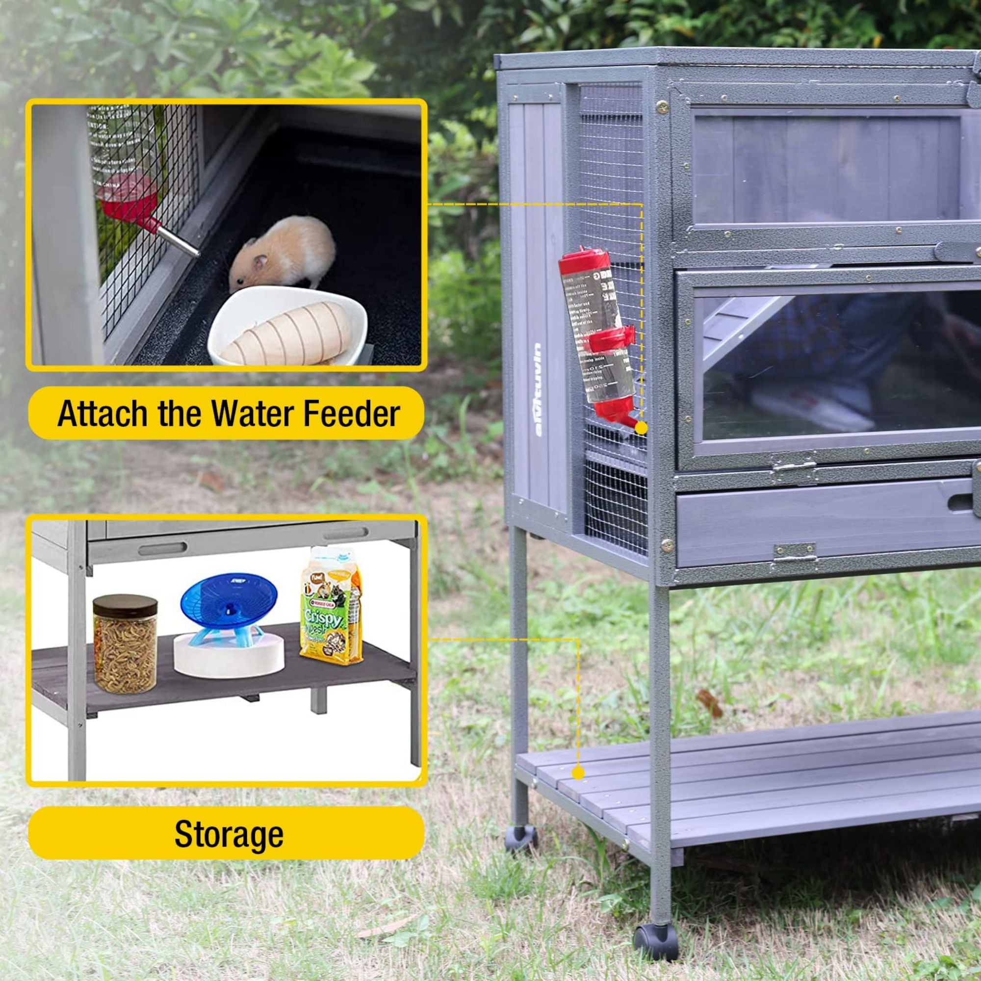 Aivituvin Hamster Cage Anti-chewing Frame Wooden Rat House Indoor Outdoor Use Small Critter Habitat