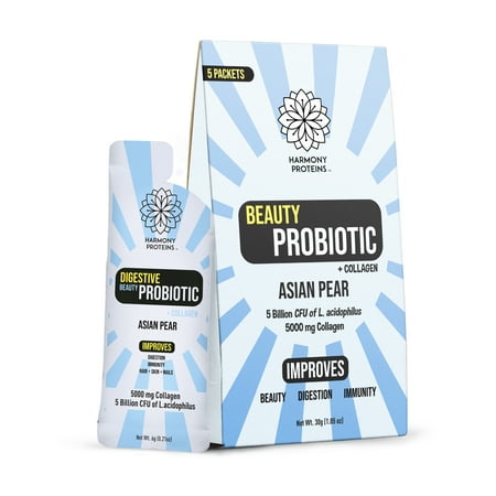 Harmony Proteins Collagen Powder Beauty Probiotic Water Asian Pear Instant Drink Mix Packets, 5 Ct