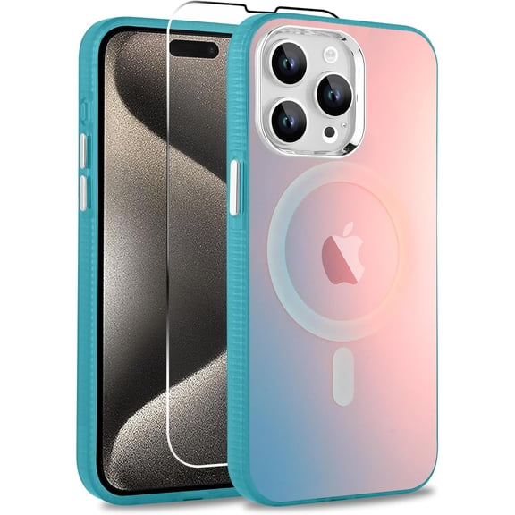 Magnetic Case for iPhone 15 Pro Case [Compatible with Magsafe] [Iridescent Fluorescent] [1 Screen Protector] Slim Translucent Matte Case for iPhone 15 Pro 6.1" 2023, Blue