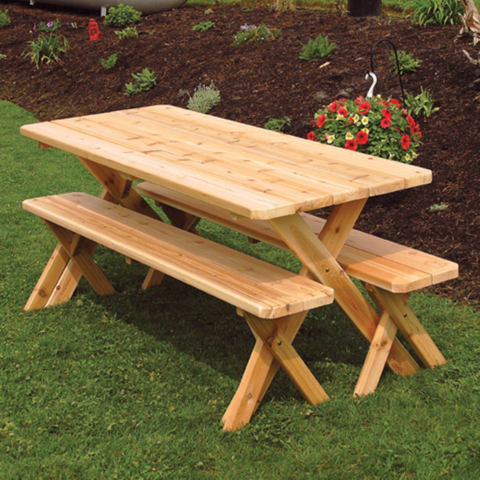 A &amp; L Furniture Western Red Cedar Crossleg Picnic Table with 2 Benches - image 2 of 2