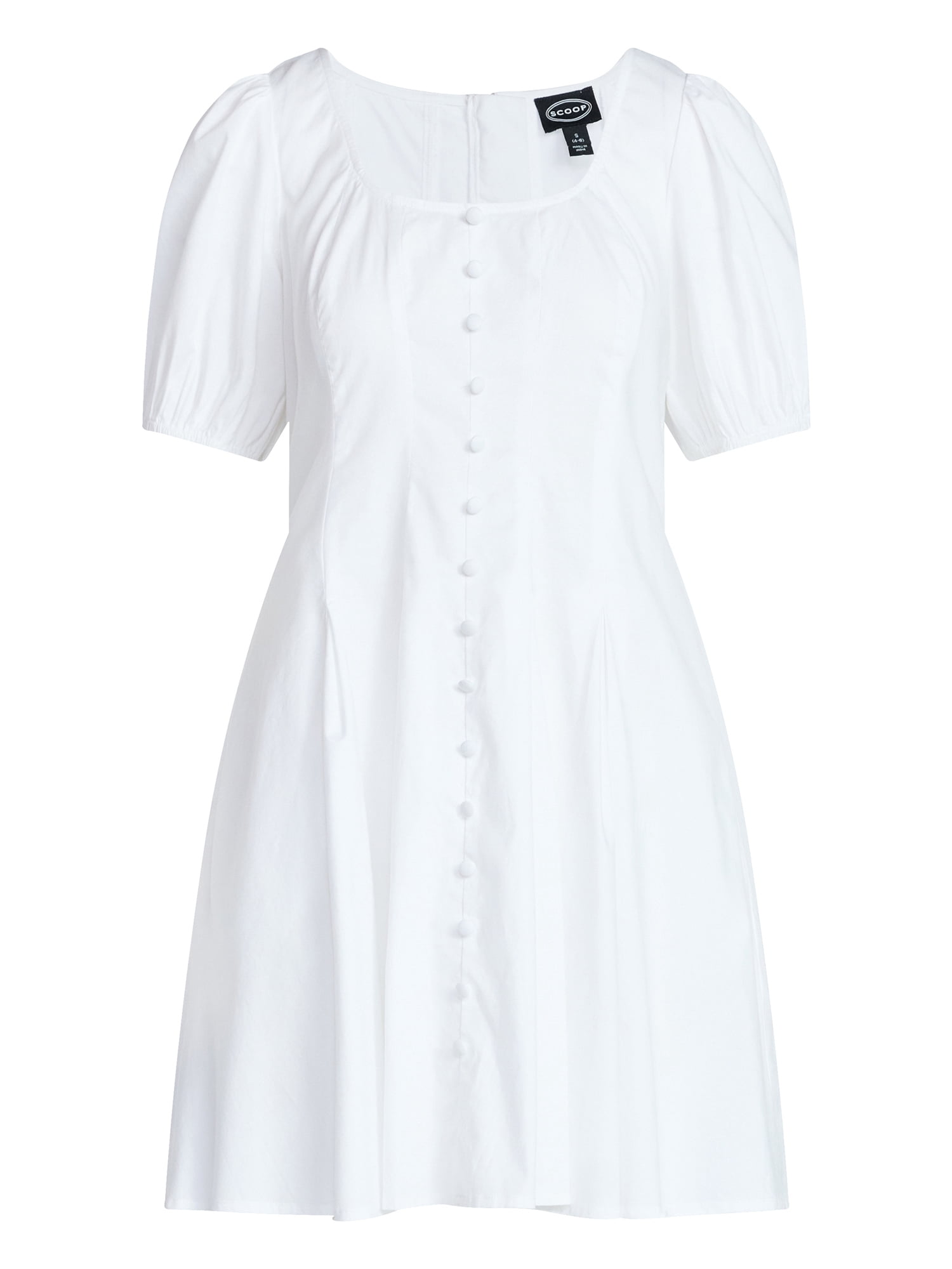 Scoop Women’s Button Front Mini Dress with Puff Sleeves, Sizes XS-XXL