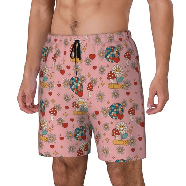 Balery Retro 70s 60s Hippie Flower Bañador para hombre, shorts de playa de secado rápido con entrepierna y forro de compresión-Medium