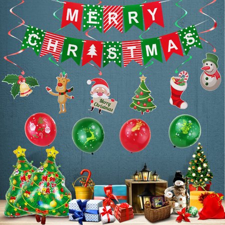 53pcs Xmas Latex Balloon Santa Claus Elk Stocking Banner Photo