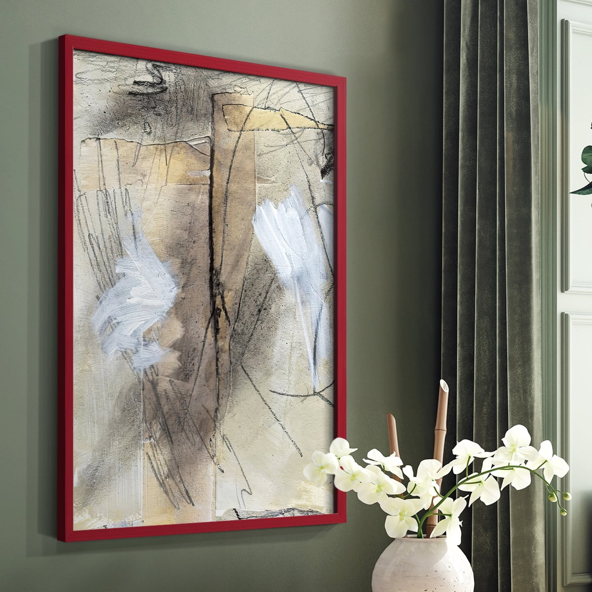 Masked Notes VIII Framed Print in Red Solid Wood Framed Print No Nail Hanging