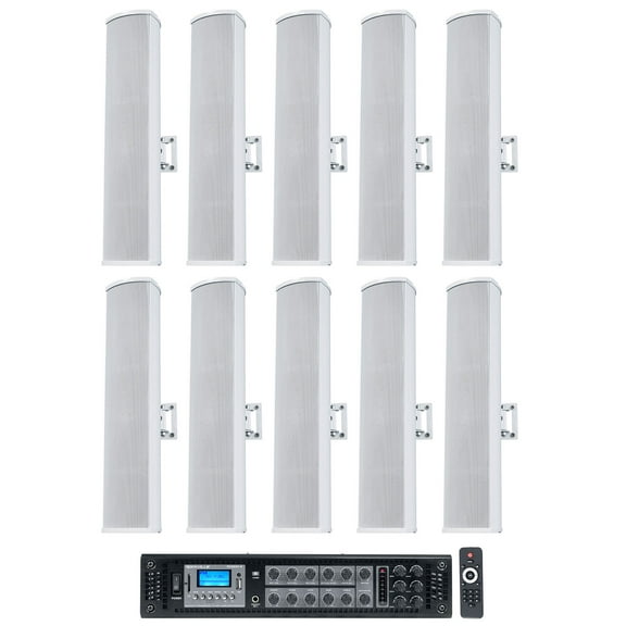 Rockville RCS650-6 70v Commercial Amplifier Amp   (10) White Line Array Speakers