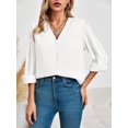 thumbnail image 5 of Sherrylily Womens Business Casual Summer Long Sleeve Silk Button Down V Neck Chiffon Blouse, 5 of 6