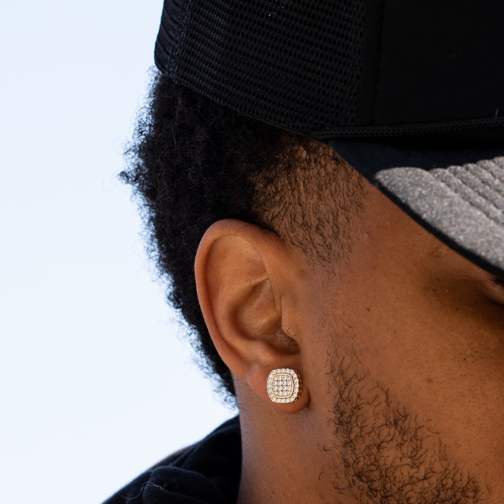 Men's Hip Hop Sterling Silver Iced Cz Flower Set Cluster Stud Screw Back Earrings
