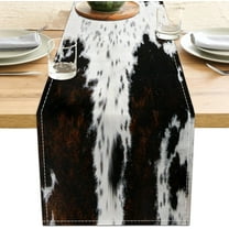 Linen Cow Print Table Runner 13x71 Inch Farmhouse Western Brown Black Cowhide Runners Table Decorations Rustic Coffee Table Runner for Home Kitchen Dining Room