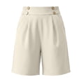 thumbnail image 6 of CQONEPT Women's Casual Bermuda Shorts Elastic Waist Wide Leg Knee Length Summer Shorts with Pockets Beige L, 6 of 7